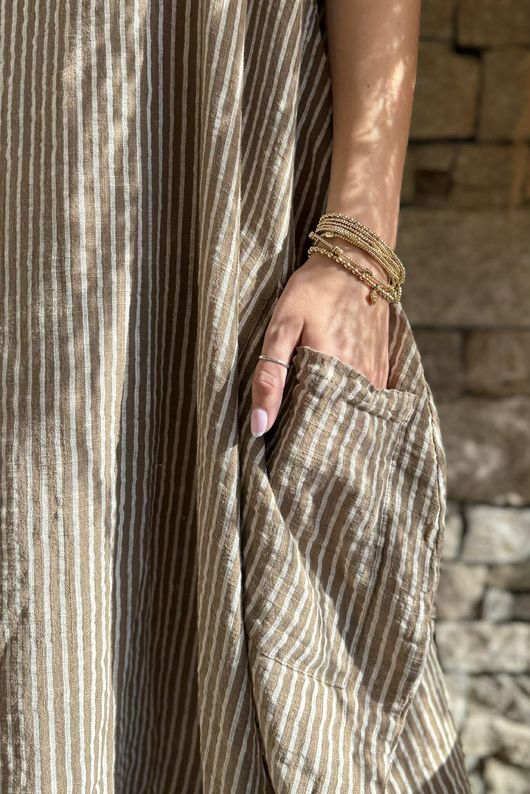 Salcombe Chalk Stripe Cotton Cocoon Dress Tan